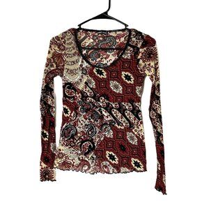 Wet Seal Y2K Grunge Paisley Lettuce Leaf Top M Red Black Sheer